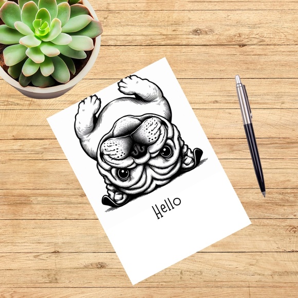 Whimsical Bulldog Blank Notecards with Peel and Stick Envelopes - Picture 3 of 10